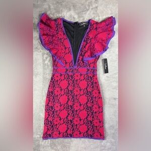 Lulus Dress Womens Extra Small Mini Under the Stars Lace NEW Party Sheath Ruffle